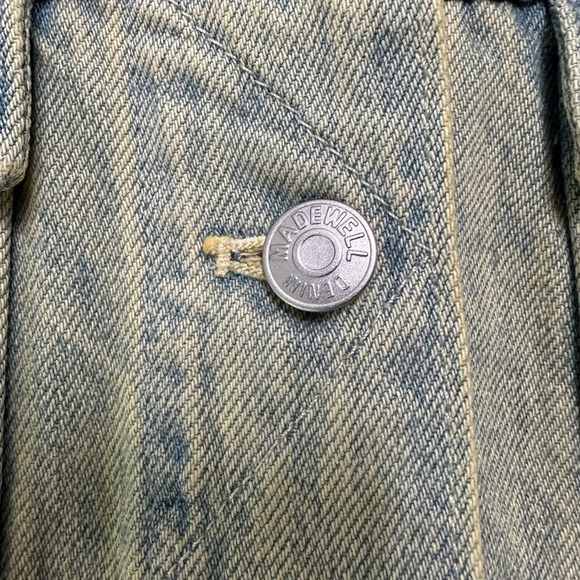 Madewell Denim‎ Jacket Distressed Acid Wash Green Blue Jean Trucker Womens Small - Picture 3 of 10